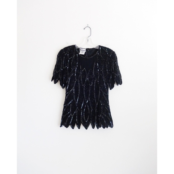 Vintage Tops - Vintage Black Sequined Blouse size Medium